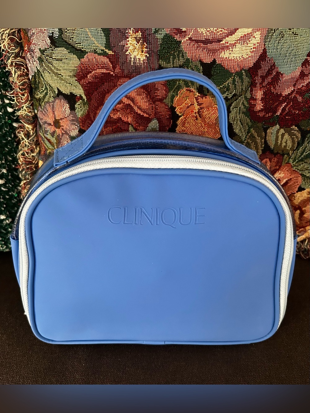 Clinique 2 Zip Organizer Cosmetic Travel Case with Top Handle Blue